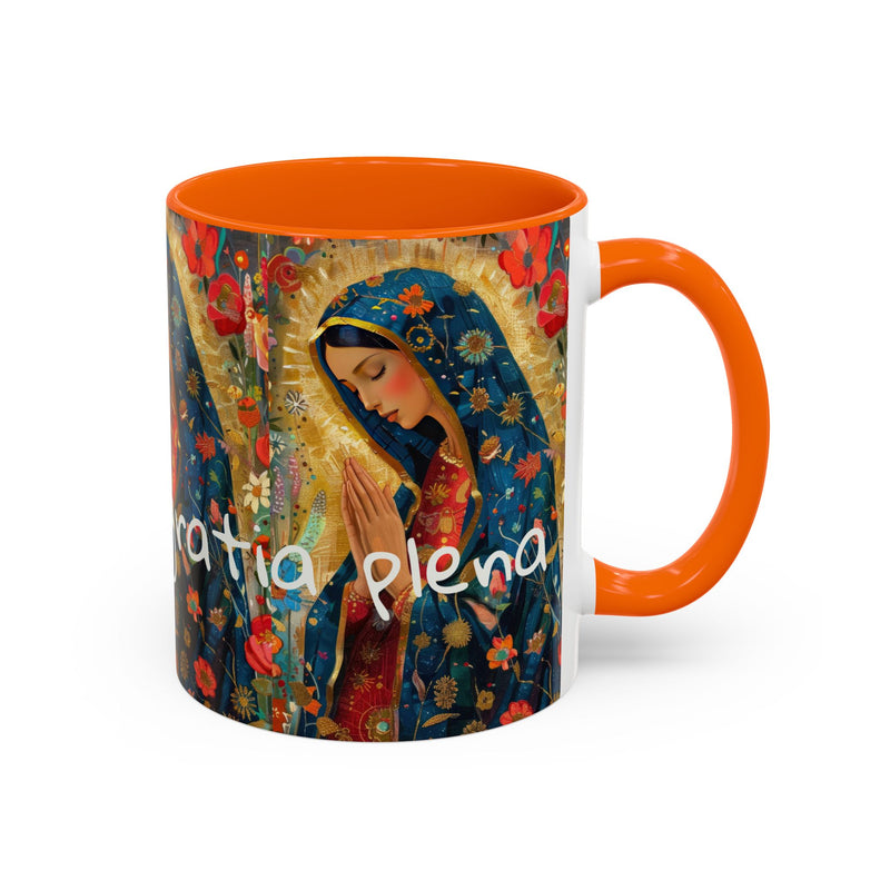 Our Lady Accent Coffee Mug – Ave Maria Gratia Plena Prayer Design (11/15oz)