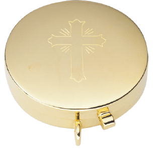 Compact Gold-Plated Pyx for 7 Hosts with Satin Interior