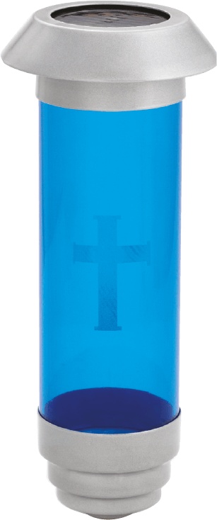 Blue and Silver Solar Cemetery Light with Cross and Stake