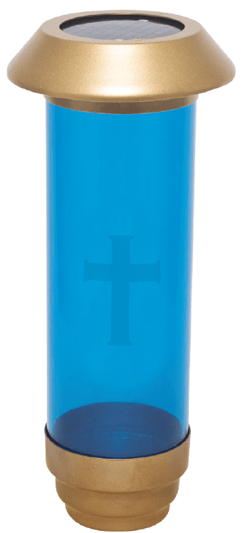 Blue and Gold Solar Cemetery Light with Cross and Stake