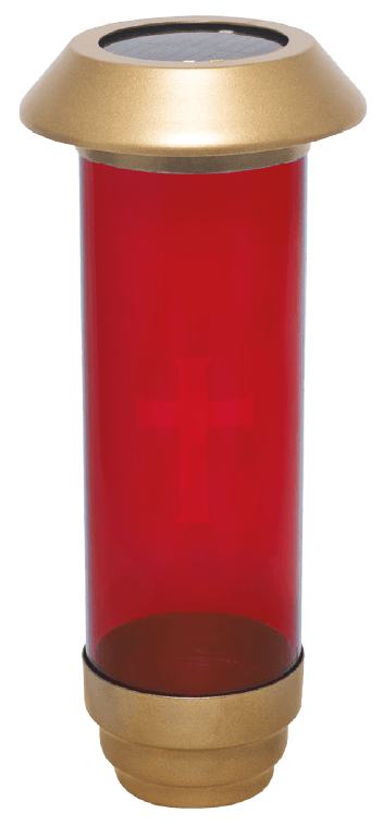 Red and Gold Solar Cemetery Light with Cross and Stake