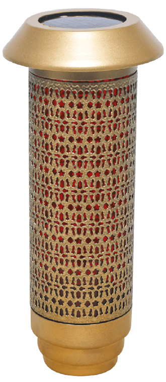 Red Solar Cemetery Light with Gold Filigree and Stake