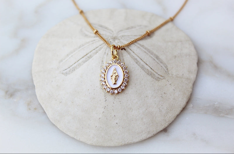 Mother Mary Necklace in White