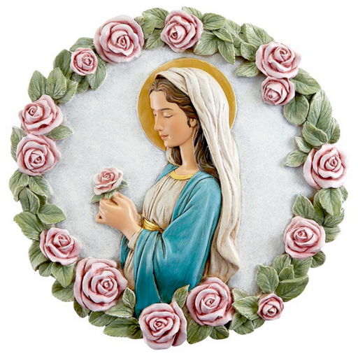 9" H Madonna of The Rose Plaque