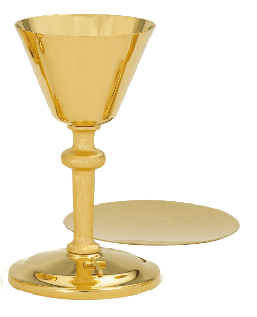 High-Polish 24K Gold Cross Chalice & Scale Paten, 8 oz.