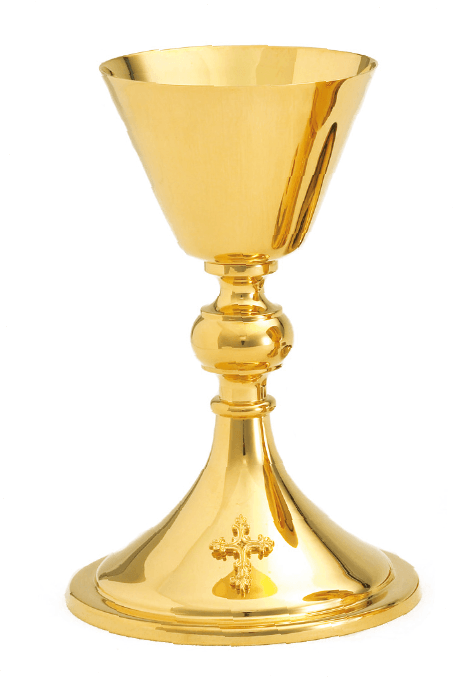 24K Gold Ornate Cross Chalice & Scale Paten Set, 8 oz.