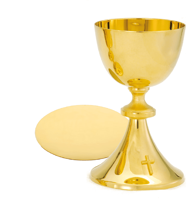 High-Polish 24K Gold Cross Chalice & Scale Paten, 12 oz.
