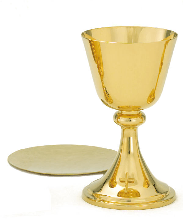 High-Polish 24K Gold Cross Chalice & Scale Paten, 12 oz.