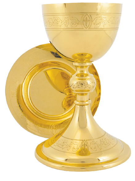 24K Gold Engraved Chalice & Deep Well Paten Set, 12 oz.