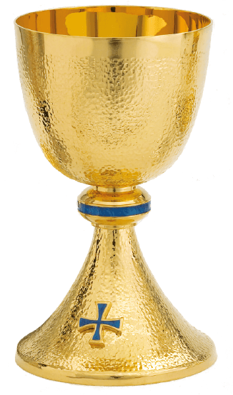 Basket-Weave 24K Gold Chalice & Bowl Paten with Blue Accents