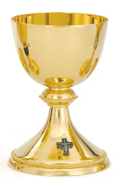 24K Gold Chalice with Silver-Ox Cross & Bowl Paten, 12 oz.