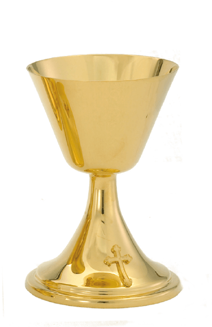 24K Gold Cross Chalice & Scale Paten Set, 8 oz.