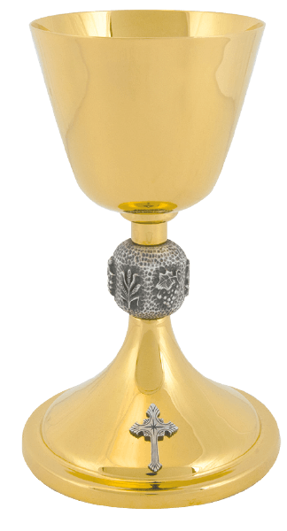 Wheat and Cross 24K Gold-Plated Chalice with Scale Paten