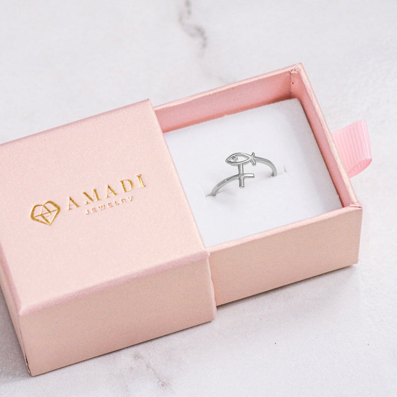 Ichthys + Cross Ring- Sterling Silver (Made to Order Ships in 2-3 weeks)