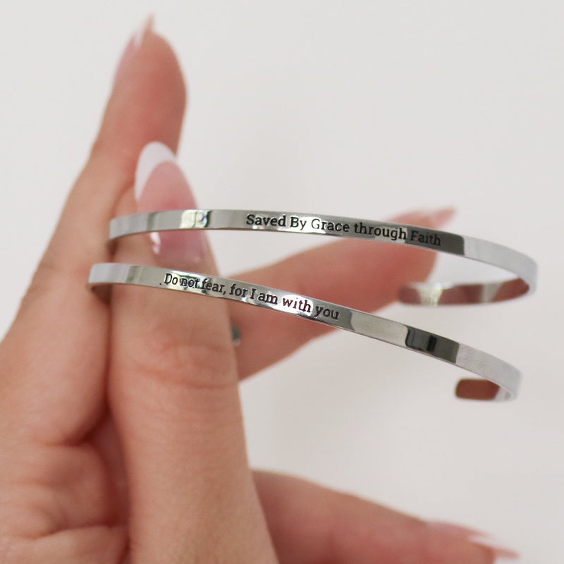 'Do not fear, for I am with you' Adjustable Bangle in Gold, Silver, and Rose Gold