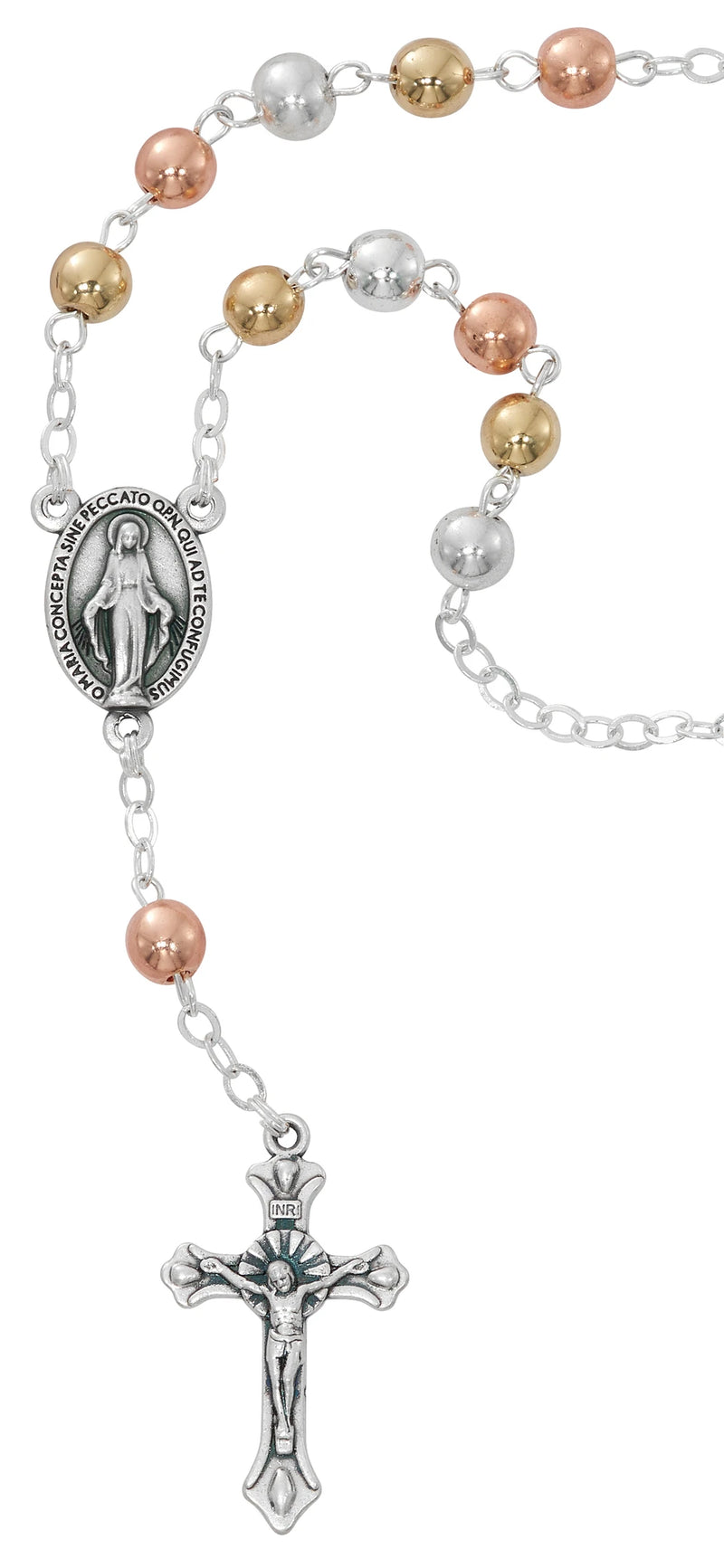 6mm Tri-Color Auto Rosary – Copper, Silver & Bronze | Carded | Made in Italy