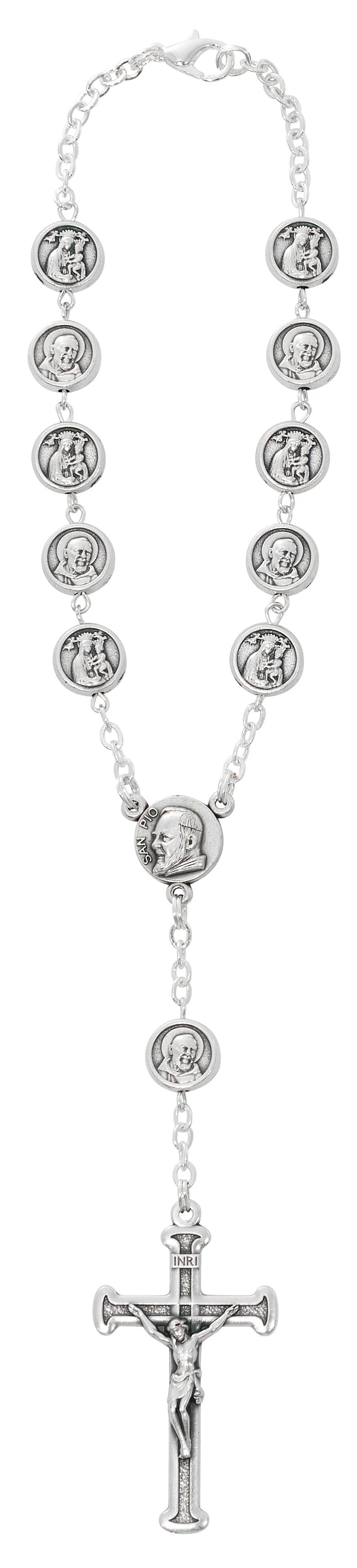All Metal St. Pio Auto Rosary – Hang Card | 8" Long | Made in Italy