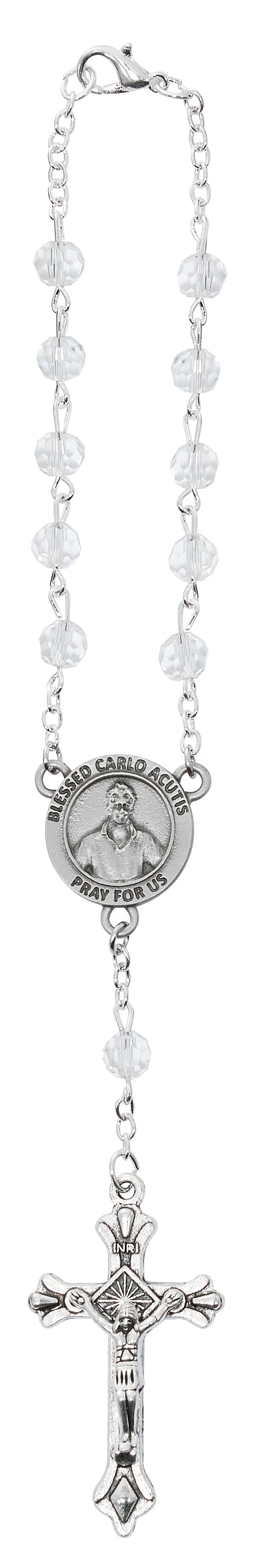 Carlo Acutis Crystal Auto Rosary | 6mm | Carded | Made in USA