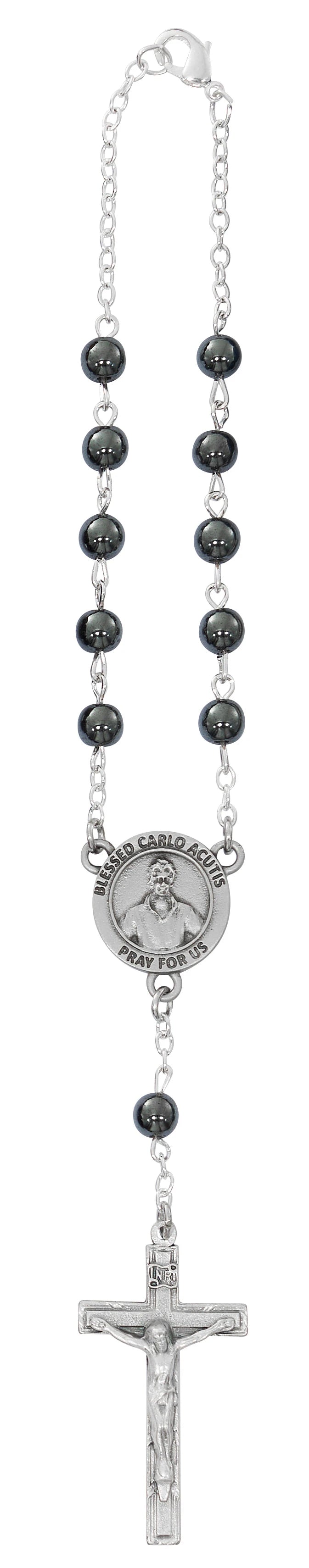 Carlo Acutis Hematite Auto Rosary | 6mm | Carded | Made in USA