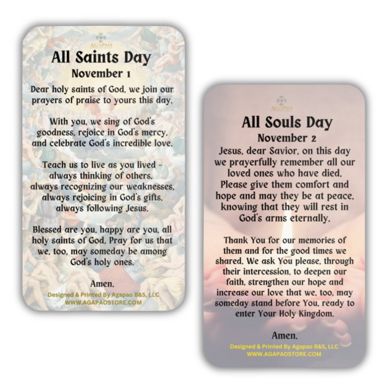 Tarjetas de oración del Día de Todos los Santos/Día de las Almas - 100 piezas por paquete