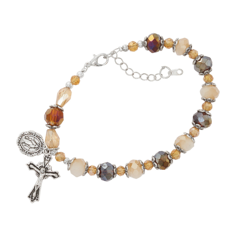 Amber and Cream Crystal Rosary Bracelet