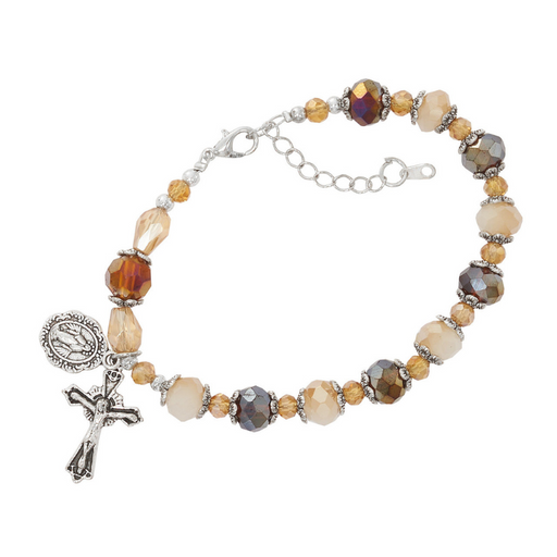 Amber and Cream Crystal Rosary Bracelet