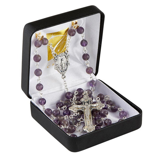Amethyst Gemstone Rosary with Miraculous Medal Center