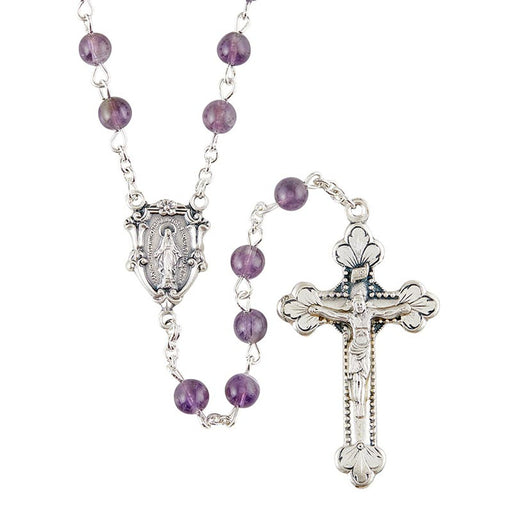 Amethyst Gemstone Rosary with Miraculous Medal Center