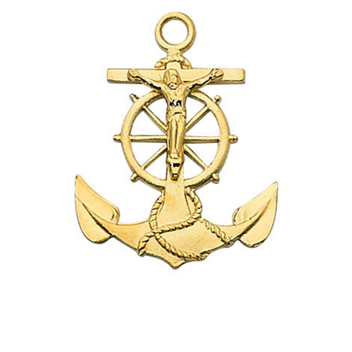 Anchor Crucifix Gold Over Sterling Silver with 24" Gold Plated Chain