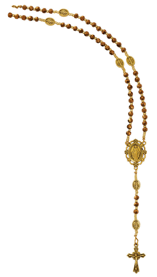 Antique Gold Miraculous Medal Rosary Necklace