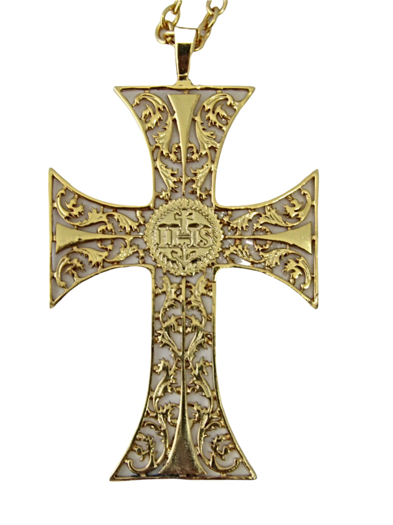 Antique IHS Pectoral Cross with 31" Chain and Locket