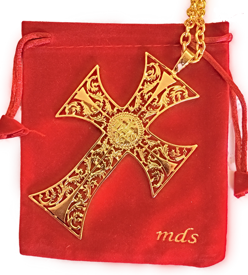 Antique IHS Pectoral Cross with 31" Chain and Locket