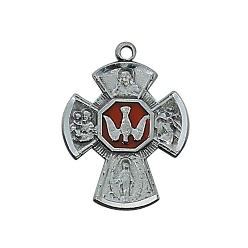 Antique Pewter Red Enamel Four Way Medal communion cross first communion communion symbols communion crucifix communion keepsake