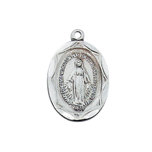 Antique Silver Miraculous Medal w/ 18" Rhodium Plated Chain