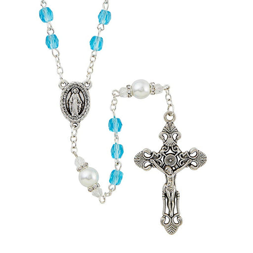 Aqua Gift of New Life Collection Rosary With Miraculous Center