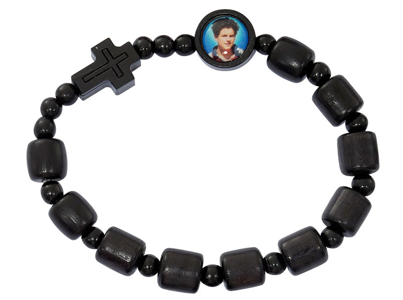 Carlo Acutis Boy's Black Wood Stretch Rosary Bracelet | Hang Card | Made in Italy