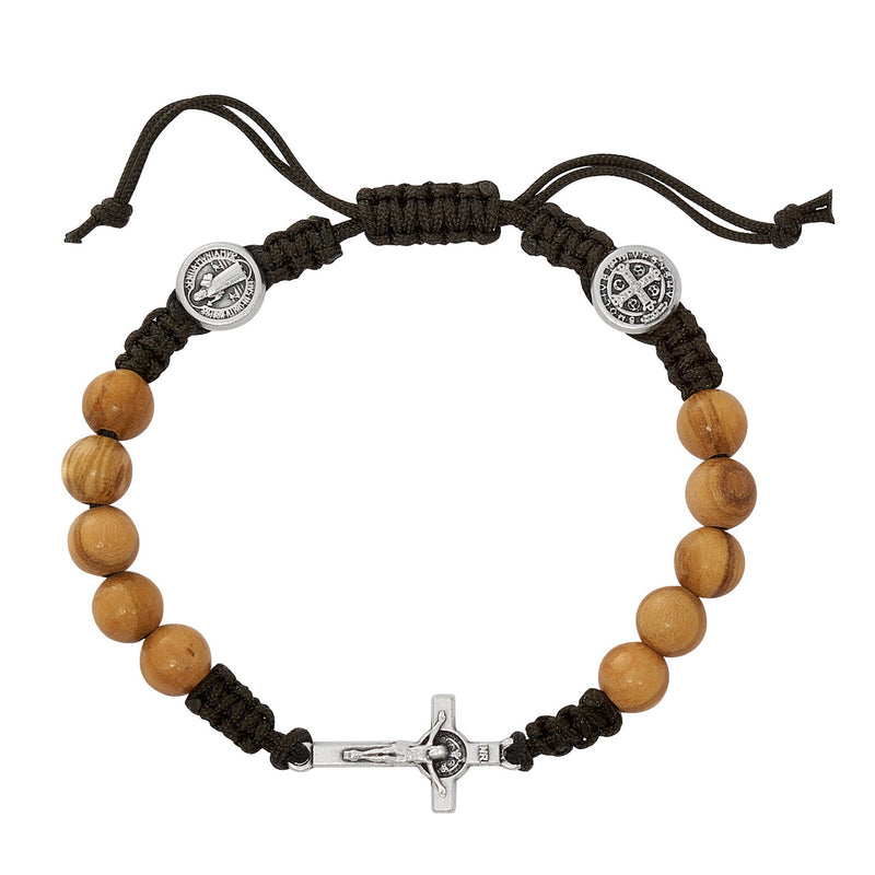 Olive Wood St. Benedict Rosary Cord Bracelet – Hang Card