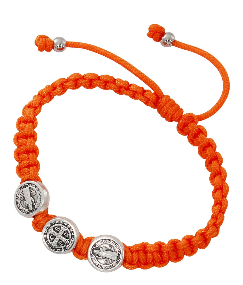 Kids' Adjustable Orange St. Benedict Corded Bracelet