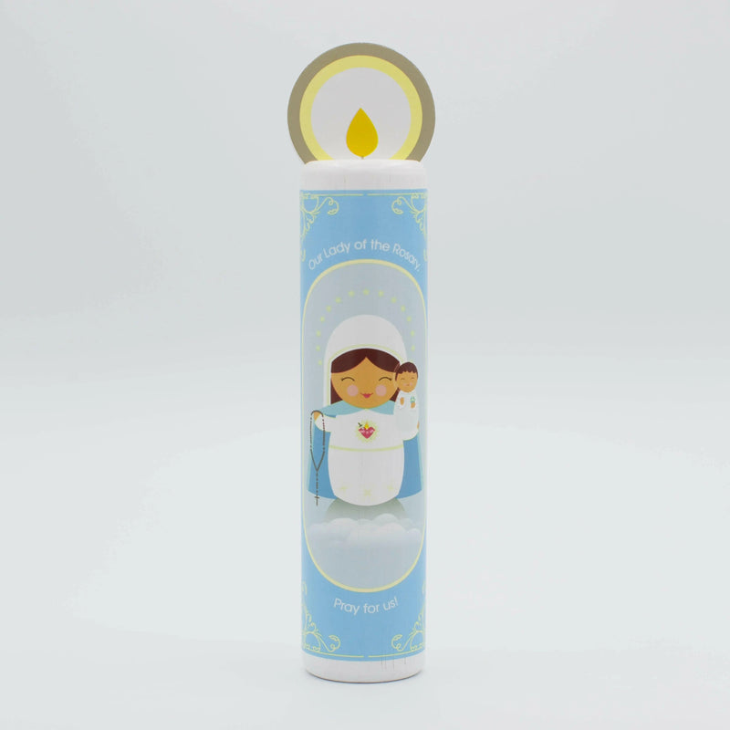 Our Lady of the Rosary (Hail Mary) Wooden Prayer Candle