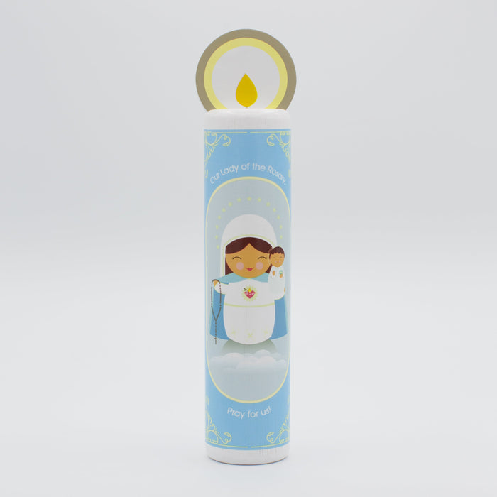 Our Lady of the Rosary (Hail Mary) Wooden Prayer Candle