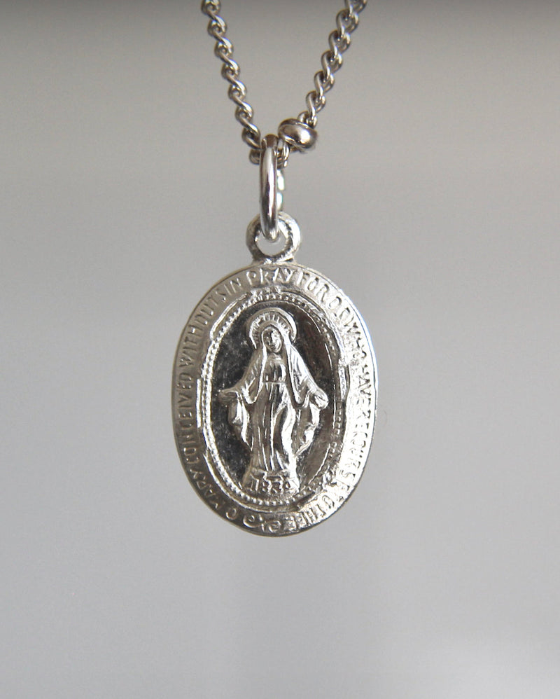 Dainty Miraculous Medal Necklace in Silver
