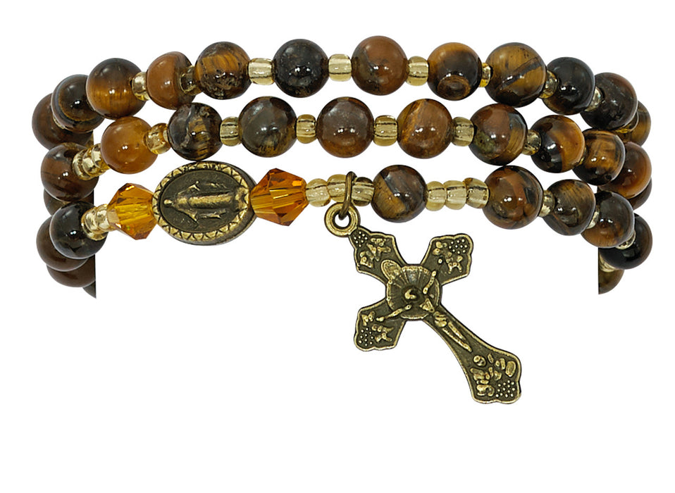 Pulsera envolvente con rosario completo giratorio con piedras preciosas de ojo de tigre