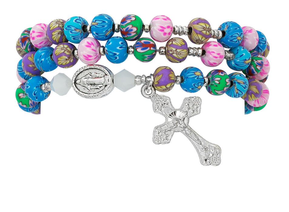 Multi Color Clay Gemstone Twistable Full Rosary Wrap Bracelet