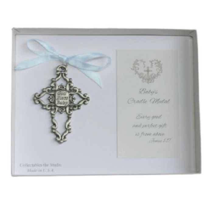 Baby Cradle Medal with Blue Ribbon