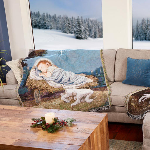 Baby Jesus with Lamb Nativity Tapestry Blanket