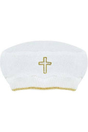 Baby Boy Christening Romper with Gold Embroidered Cross – 2-Piece Baptism Outfit with Matching Hat