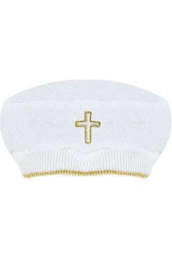 Baby Boy Christening Romper with Gold Embroidered Cross – 2-Piece Baptism Outfit with Matching Hat