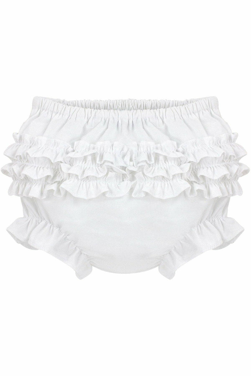 Baby Girls White Ruffle Diaper Covers – Soft Bloomers for Newborn to 24 Months