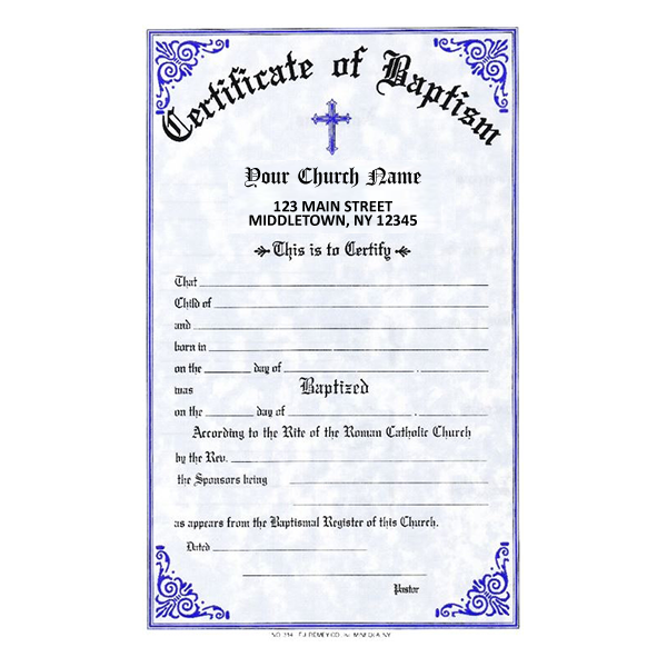 Baptism Certificate with Notations on the Back Imprinted - #314