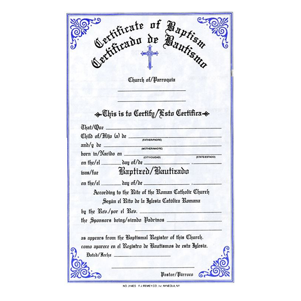 Baptism Certificate with Notations on the Back Stock - #314